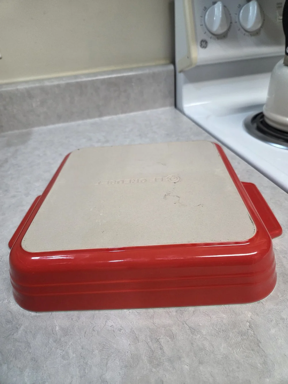 Le Creuset Square Baking Pan with Red Exterior and Cream Interior